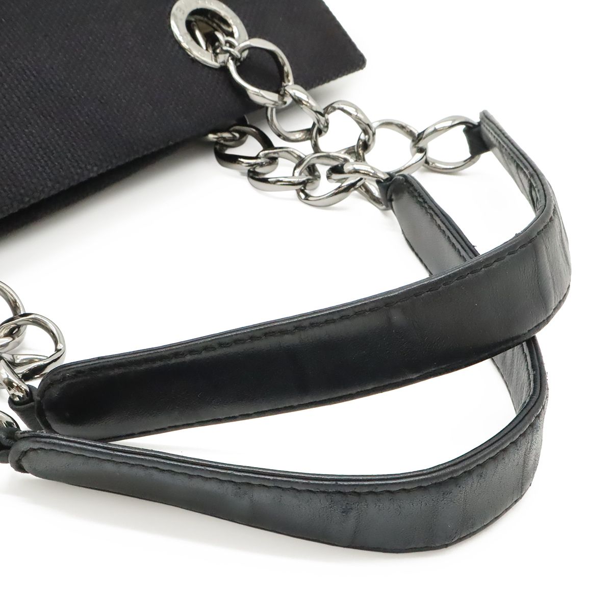 Chanel Choco Bar Chain Tote Quilted Net Canvas Leather Black — view 5