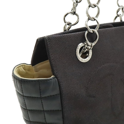 Chanel Choco Bar Chain Tote Quilted Net Canvas Leather Black — view 4