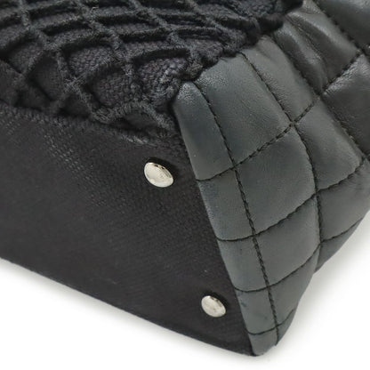 Chanel Choco Bar Chain Tote Quilted Net Canvas Leather Black — view 3