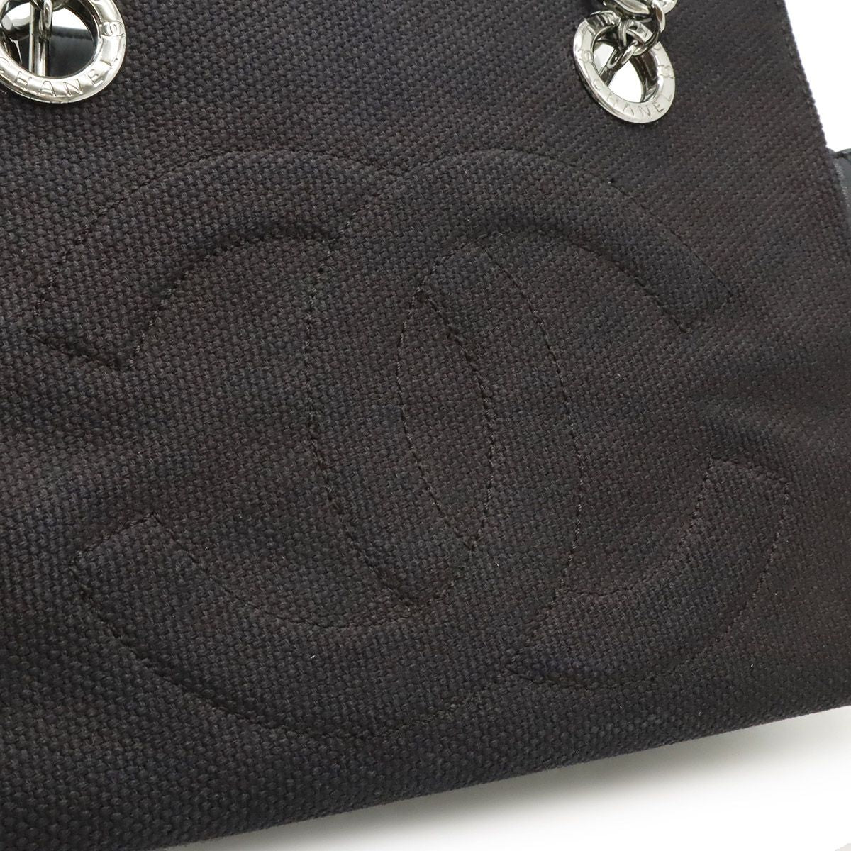Chanel Choco Bar Chain Tote Quilted Net Canvas Leather Black — view 9