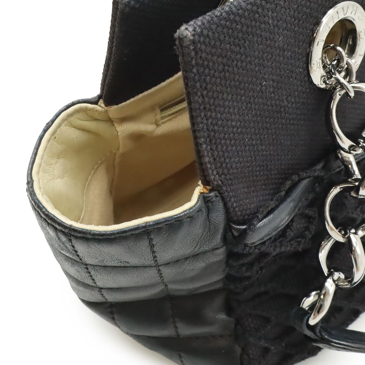 Chanel Choco Bar Chain Tote Quilted Net Canvas Leather Black — view 8