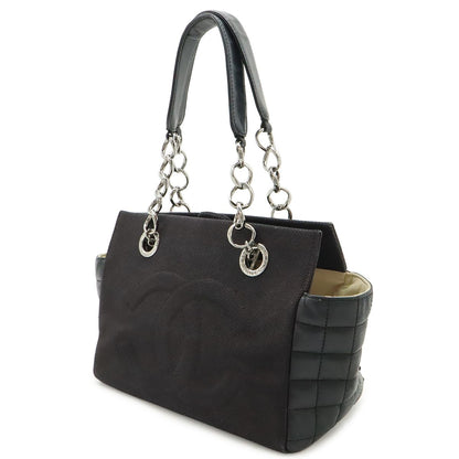 Chanel Choco Bar Chain Tote Quilted Net Canvas Leather Black — view 2