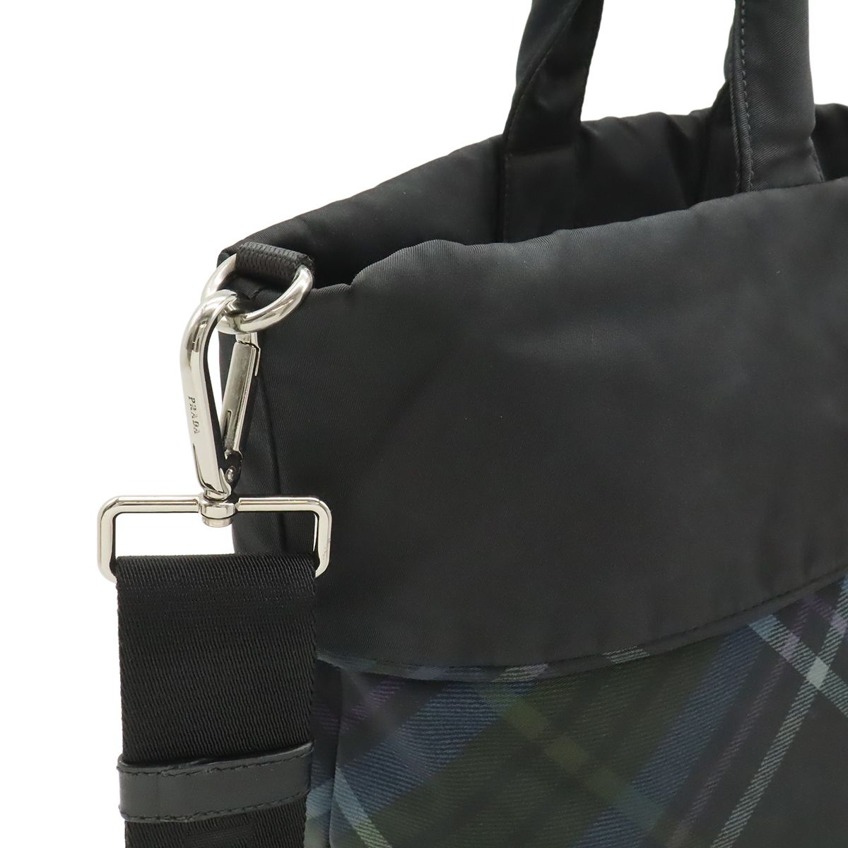 Prada Tote 2-Way Shoulder Bag Reversible Check Nylon Black Blue Multicolor — view 5