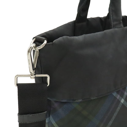 Prada Tote 2-Way Shoulder Bag Reversible Check Nylon Black Blue Multicolor — view 5