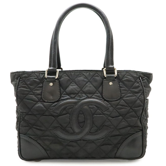 Chanel Paris New York Line Quilted CC Logo Tote Shoulder Bag Nylon Canvas Black
