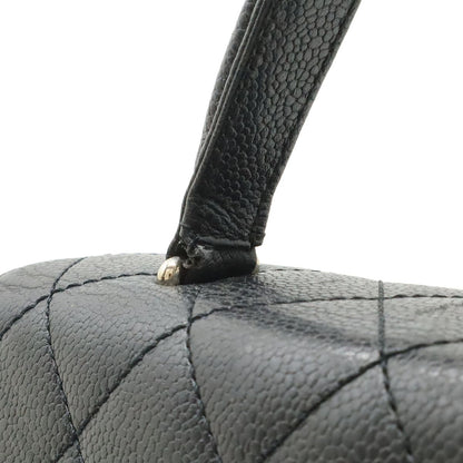 Chanel Quilted CC Logo Handbag Flap Bag Caviar Leather Black Silver — view 8