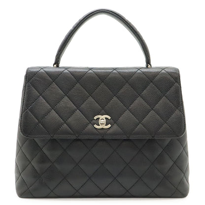 Chanel Quilted CC Logo Handbag Flap Bag Caviar Leather Black Silver