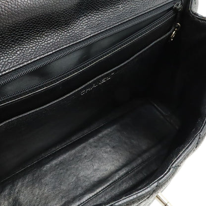 Chanel Quilted CC Logo Handbag Flap Bag Caviar Leather Black Silver — view 6