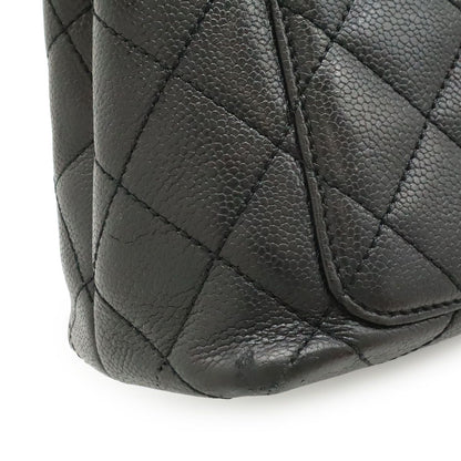 Chanel Quilted CC Logo Handbag Flap Bag Caviar Leather Black Silver — view 9