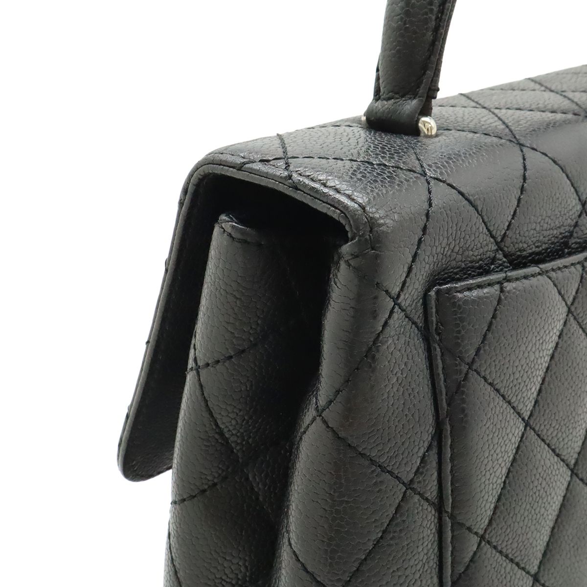Chanel Quilted CC Logo Handbag Flap Bag Caviar Leather Black Silver — view 4