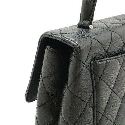 Chanel Quilted CC Logo Handbag Flap Bag Caviar Leather Black Silver — view 4