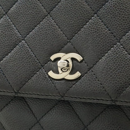 Chanel Quilted CC Logo Handbag Flap Bag Caviar Leather Black Silver — view 7