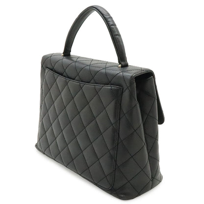 Chanel Quilted CC Logo Handbag Flap Bag Caviar Leather Black Silver — view 2