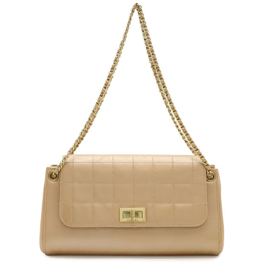 Chanel 2.55 Quilted Chain Shoulder Bag Tote Leather Beige Silver