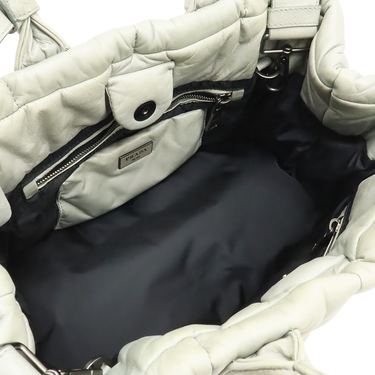 Prada Nappa Bomber Tote 2-Way Shoulder Bag Leather Nube Light Gray Silver — view 5