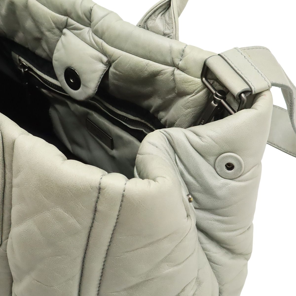Prada Nappa Bomber Tote 2-Way Shoulder Bag Leather Nube Light Gray Silver — view 6