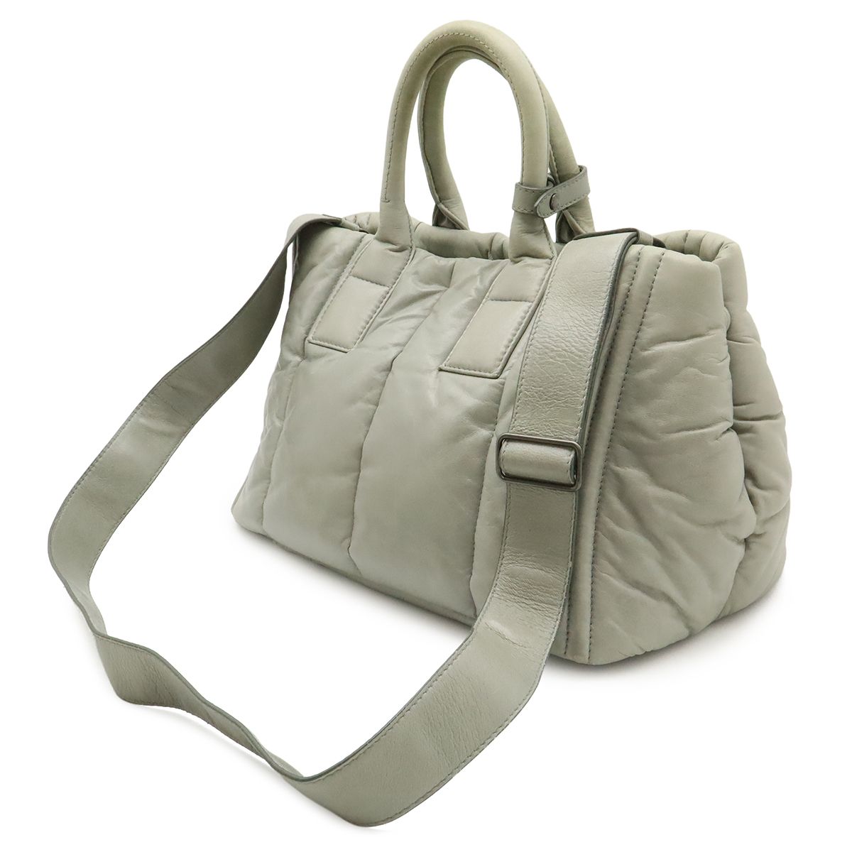 Prada Nappa Bomber Tote 2-Way Shoulder Bag Leather Nube Light Gray Silver — view 2