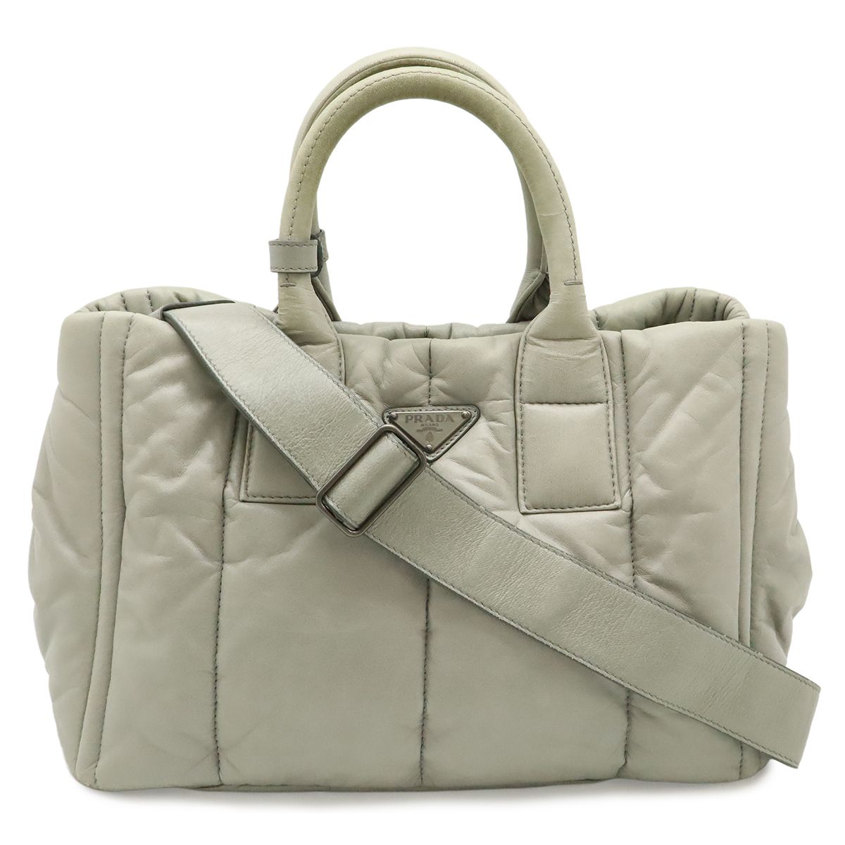 Prada Nappa Bomber Tote 2-Way Shoulder Bag Leather Nube Light Gray Silver