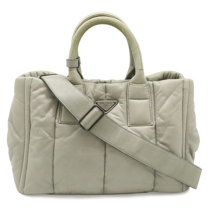 Prada Nappa Bomber Tote 2-Way Shoulder Bag Leather Nube Light Gray Silver