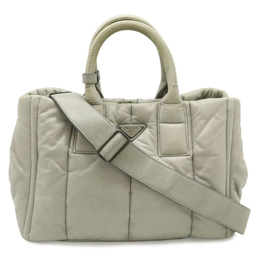 Prada Nappa Bomber Tote 2-Way Shoulder Bag Leather Nube Light Gray Silver