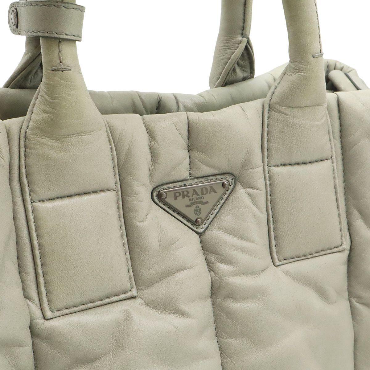 Prada Nappa Bomber Tote 2-Way Shoulder Bag Leather Nube Light Gray Silver — view 8
