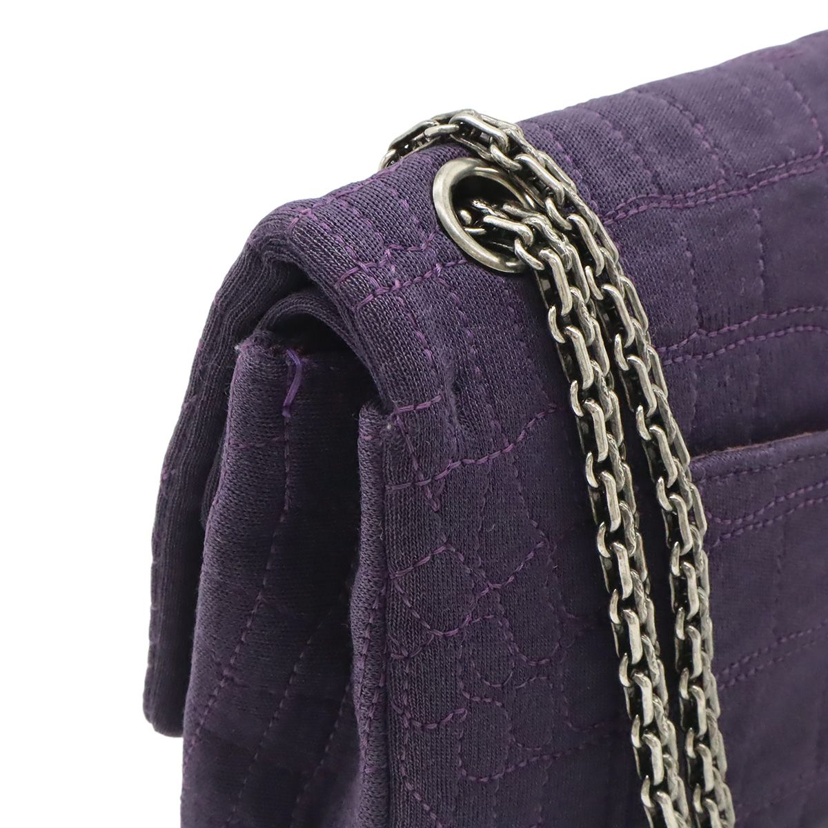Chanel 2.55 Shoulder Bag Chain Crossbody Canvas Cotton Purple Silver — view 4