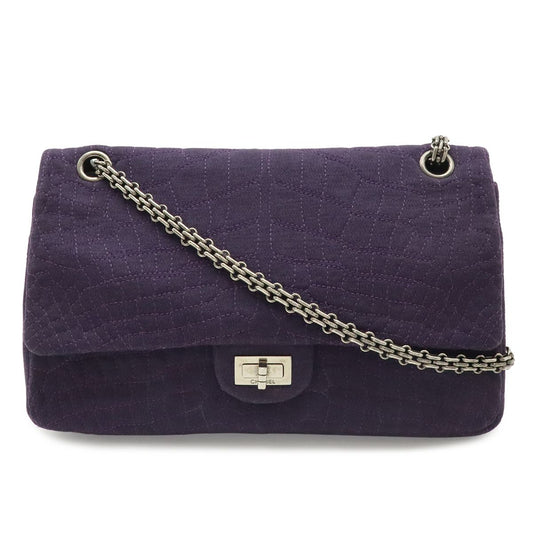 Chanel 2.55 Shoulder Bag Chain Crossbody Canvas Cotton Purple Silver