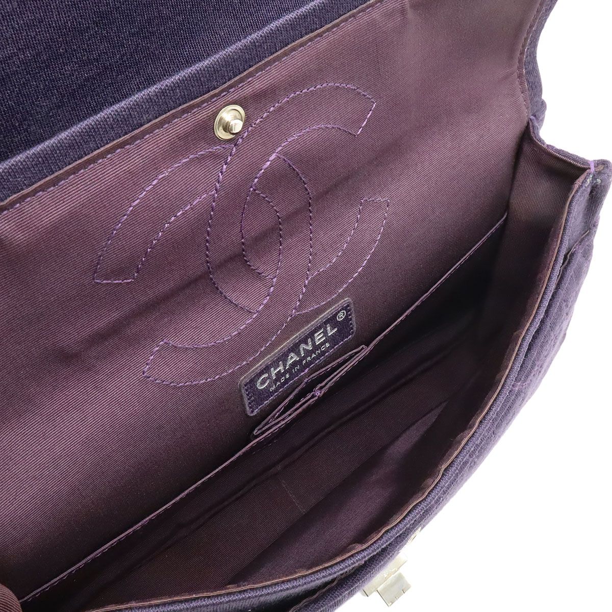 Chanel 2.55 Shoulder Bag Chain Crossbody Canvas Cotton Purple Silver — view 7