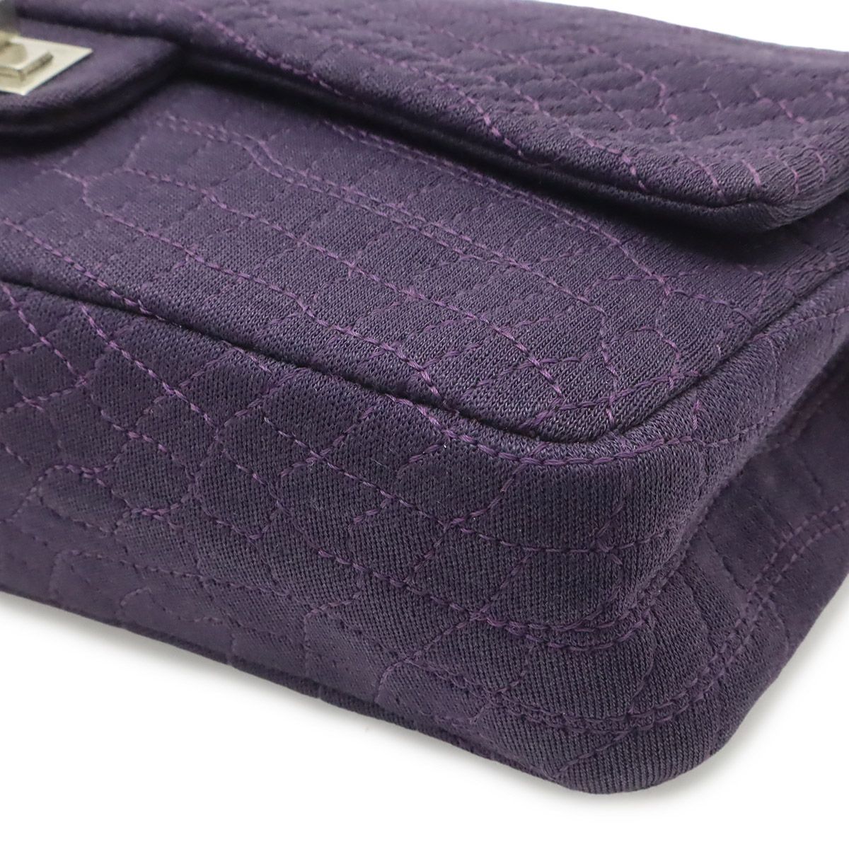 Chanel 2.55 Shoulder Bag Chain Crossbody Canvas Cotton Purple Silver — view 3