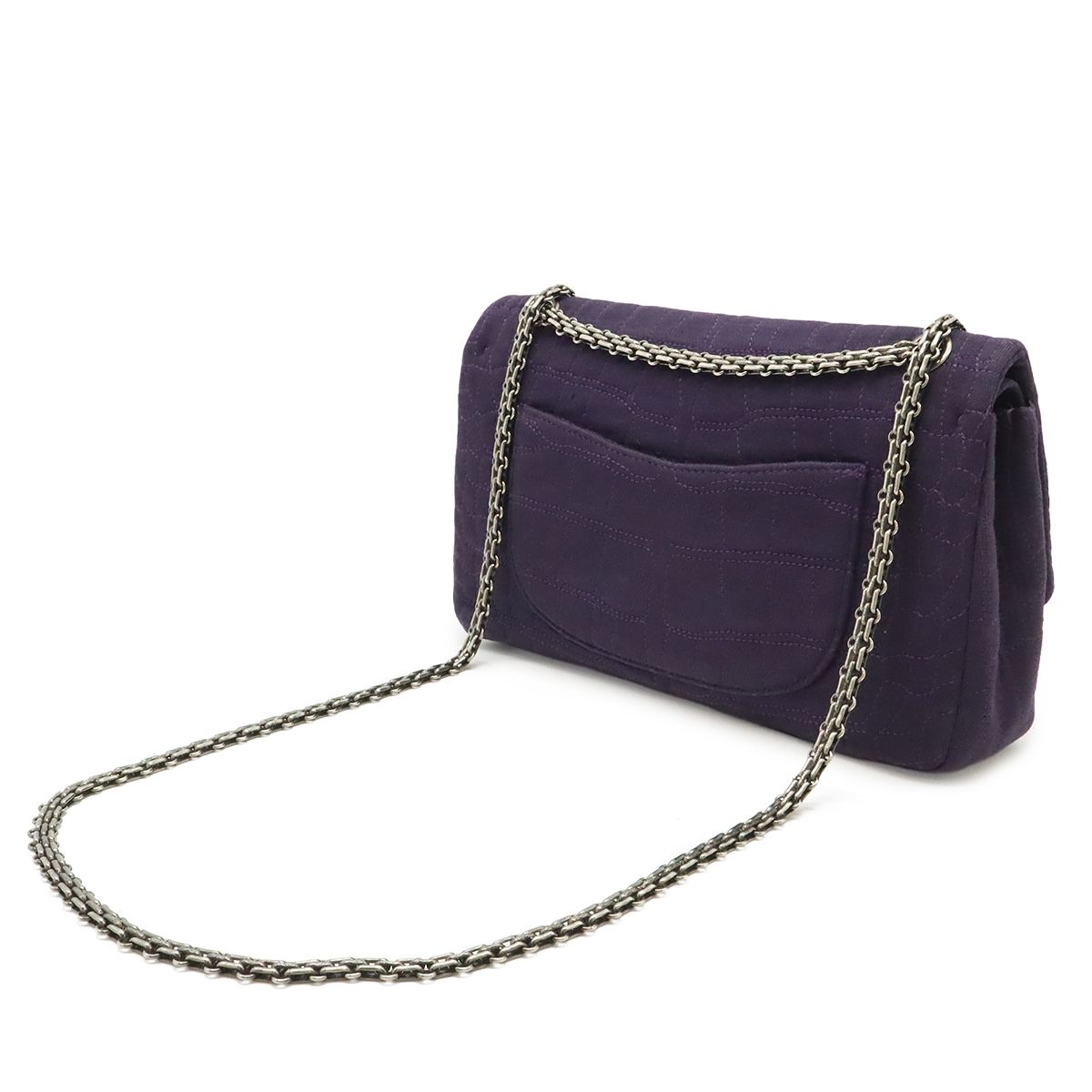 Chanel 2.55 Shoulder Bag Chain Crossbody Canvas Cotton Purple Silver — view 2