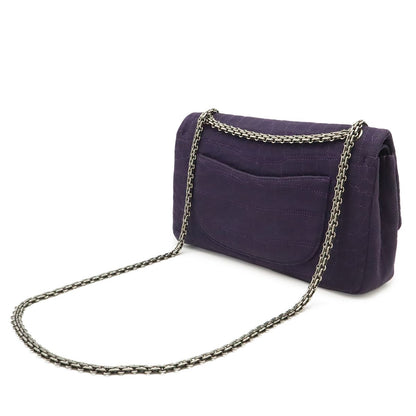 Chanel 2.55 Shoulder Bag Chain Crossbody Canvas Cotton Purple Silver — view 2