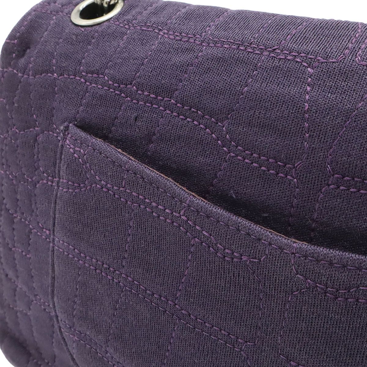 Chanel 2.55 Shoulder Bag Chain Crossbody Canvas Cotton Purple Silver — view 8