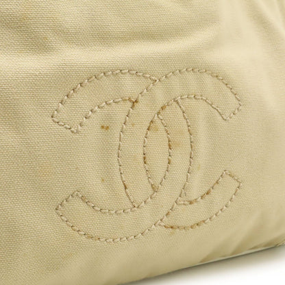 Chanel CC Logo Chain Shoulder Bag Canvas Leather White Beige Gold — view 8