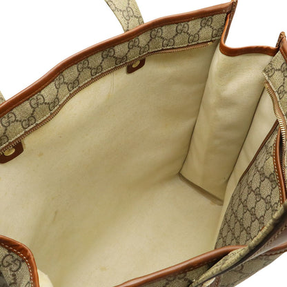 Gucci GG Supreme Tote Shoulder Bag Vertical Leather White Brown Gold — view 6