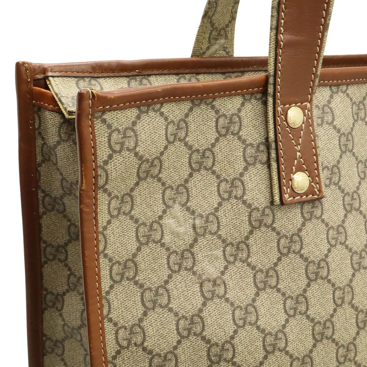 Gucci GG Supreme Tote Shoulder Bag Vertical Leather White Brown Gold — view 9