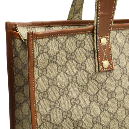 Gucci GG Supreme Tote Shoulder Bag Vertical Leather White Brown Gold — view 9