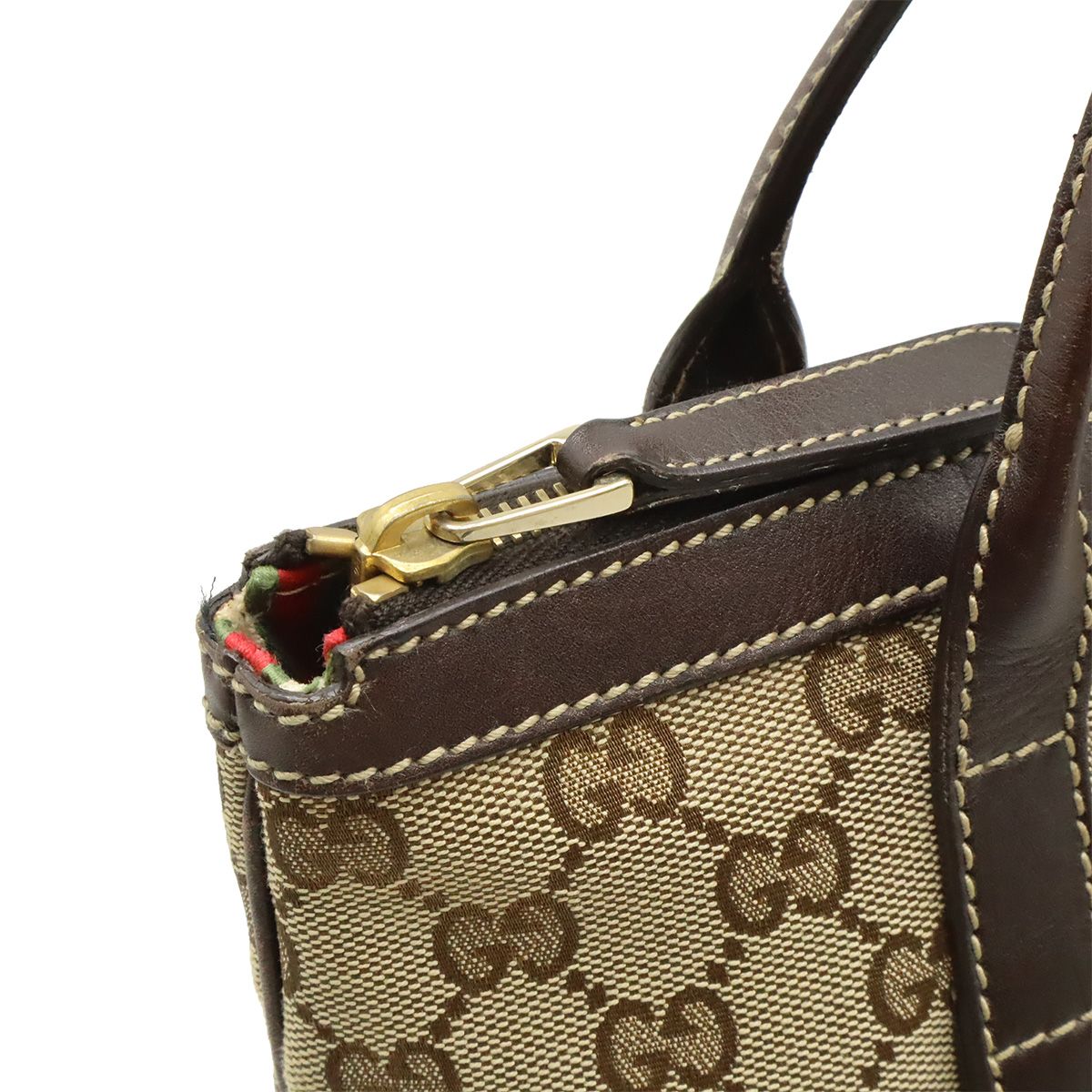 Gucci GG Canvas Tote Shoulder Bag Leather Beige Brown — view 5