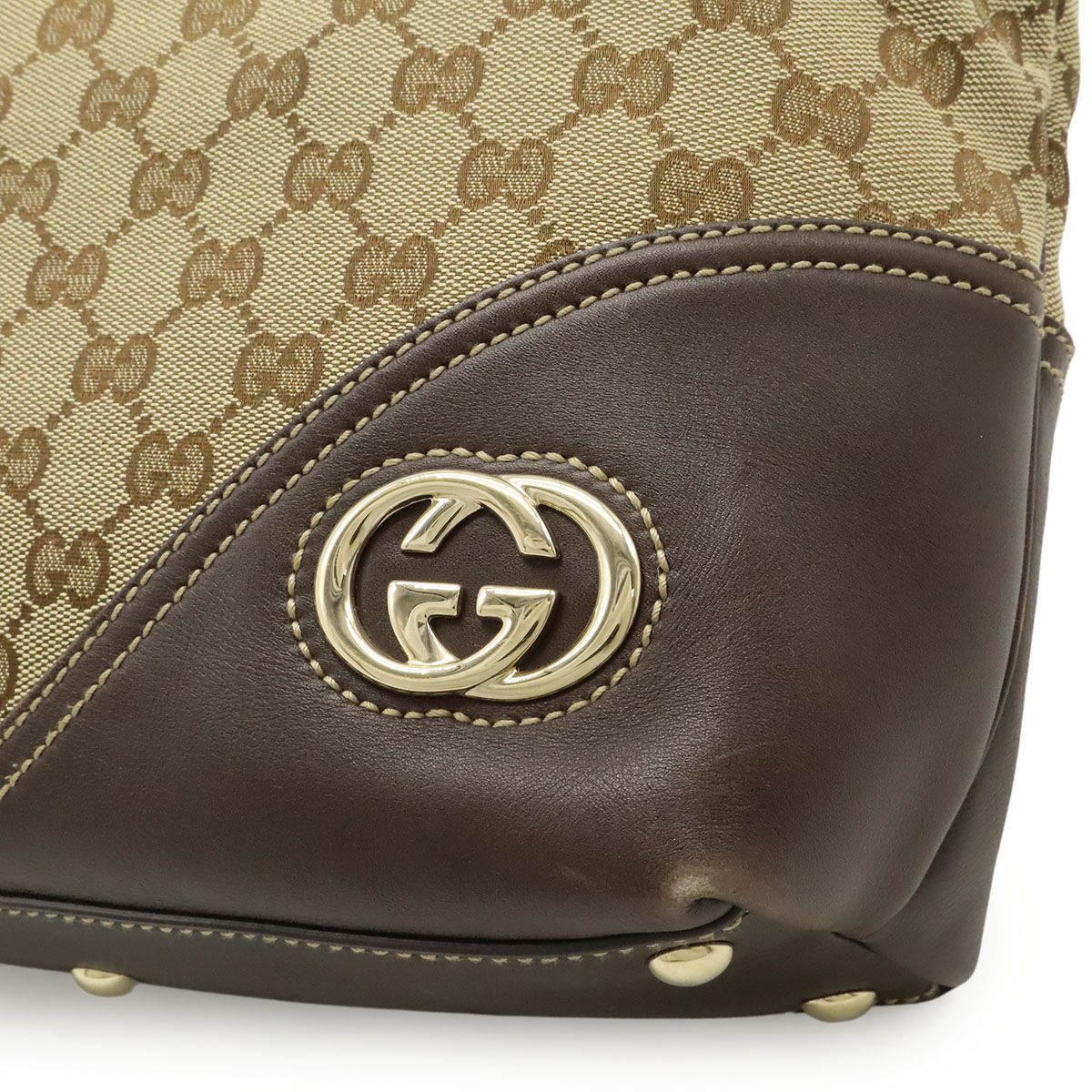 Gucci GG Canvas Tote Shoulder Bag Leather Beige Brown — view 9