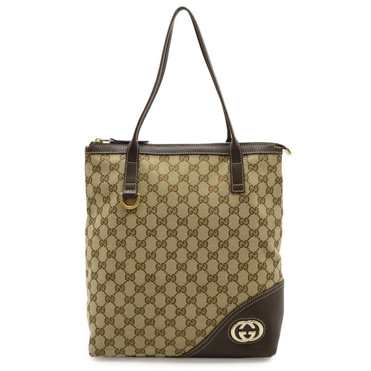 Gucci GG Canvas Tote Shoulder Bag Leather Beige Brown