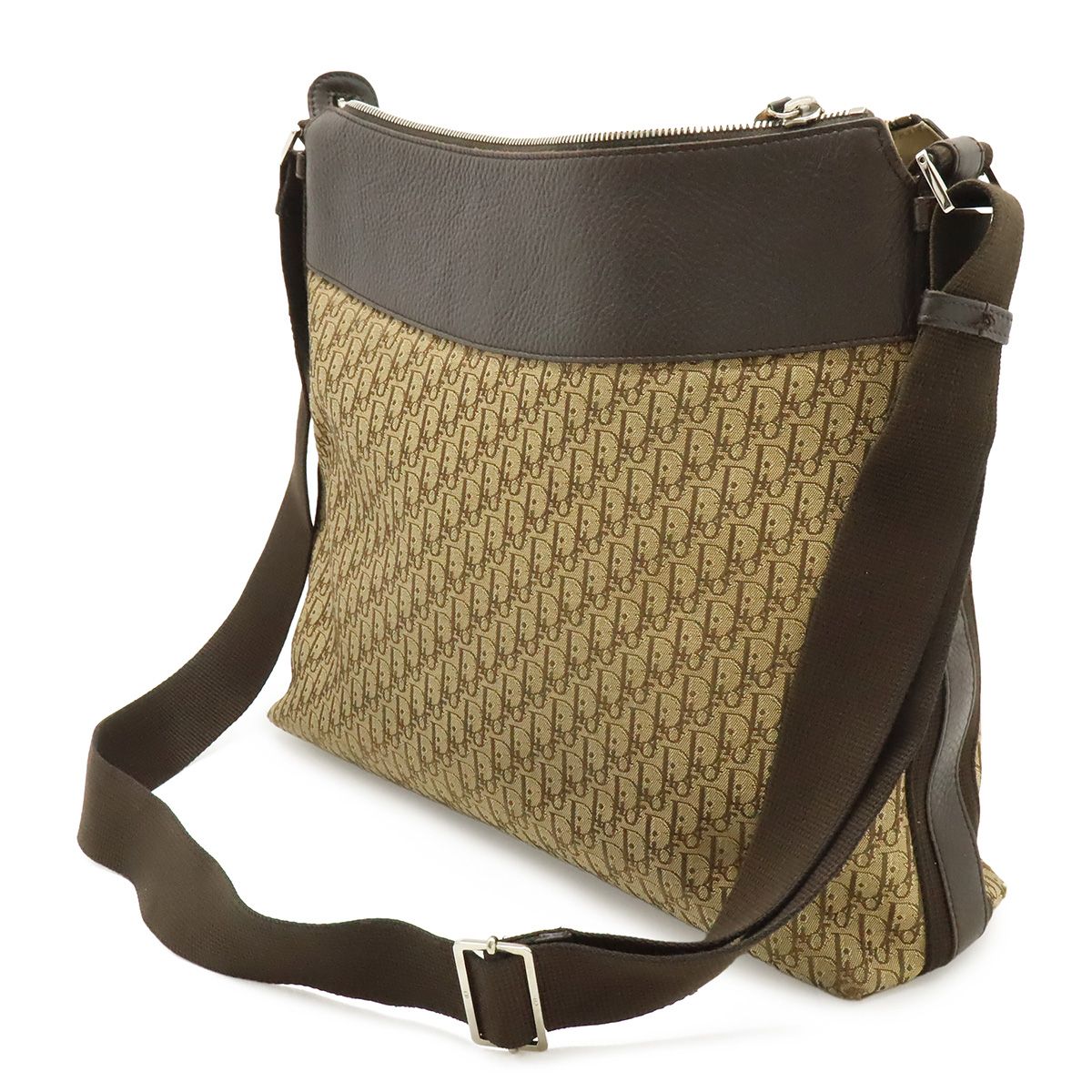 Dior Trotter Shoulder Bag Crossbody Jacquard Canvas Leather Brown Silver — view 2