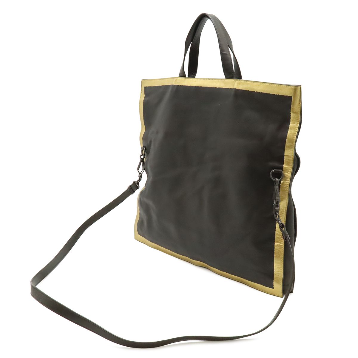 Bottega Veneta Tote Shoulder Bag Crossbody 2-Way Leather Dark Brown Gold with — view 2
