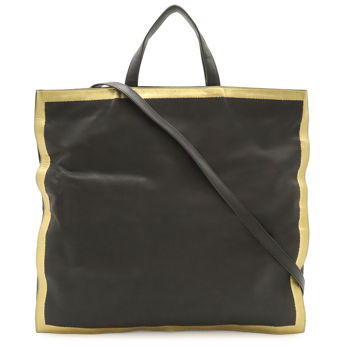 Bottega Veneta Tote Shoulder Bag Crossbody 2-Way Leather Dark Brown Gold with