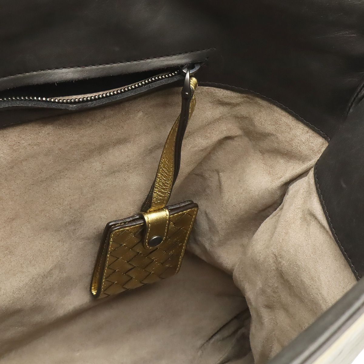 Bottega Veneta Tote Shoulder Bag Crossbody 2-Way Leather Dark Brown Gold with — view 8