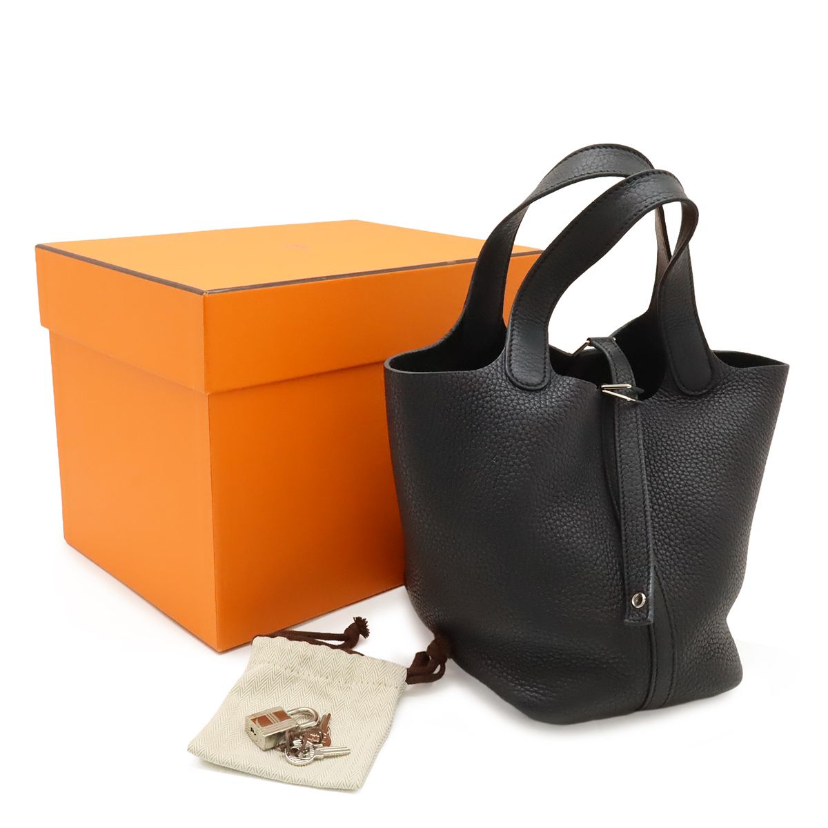 Hermes Picotin Lock PM Tresage de Cuir Tote Veau Epsom Noir Black — view 8