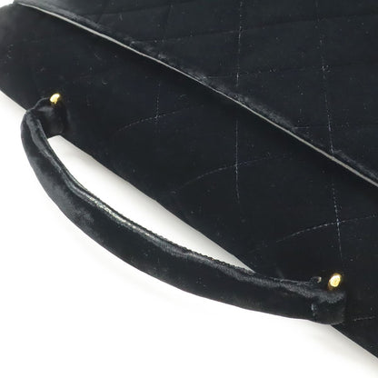 Chanel Quilted CC Logo Business Briefcase Handbag Velour Velvet Leather Black — view 4