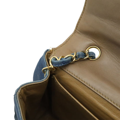Chanel 2.55 Choco Bar Chain Shoulder Bag Canvas Leather Blue Navy Gold — view 7