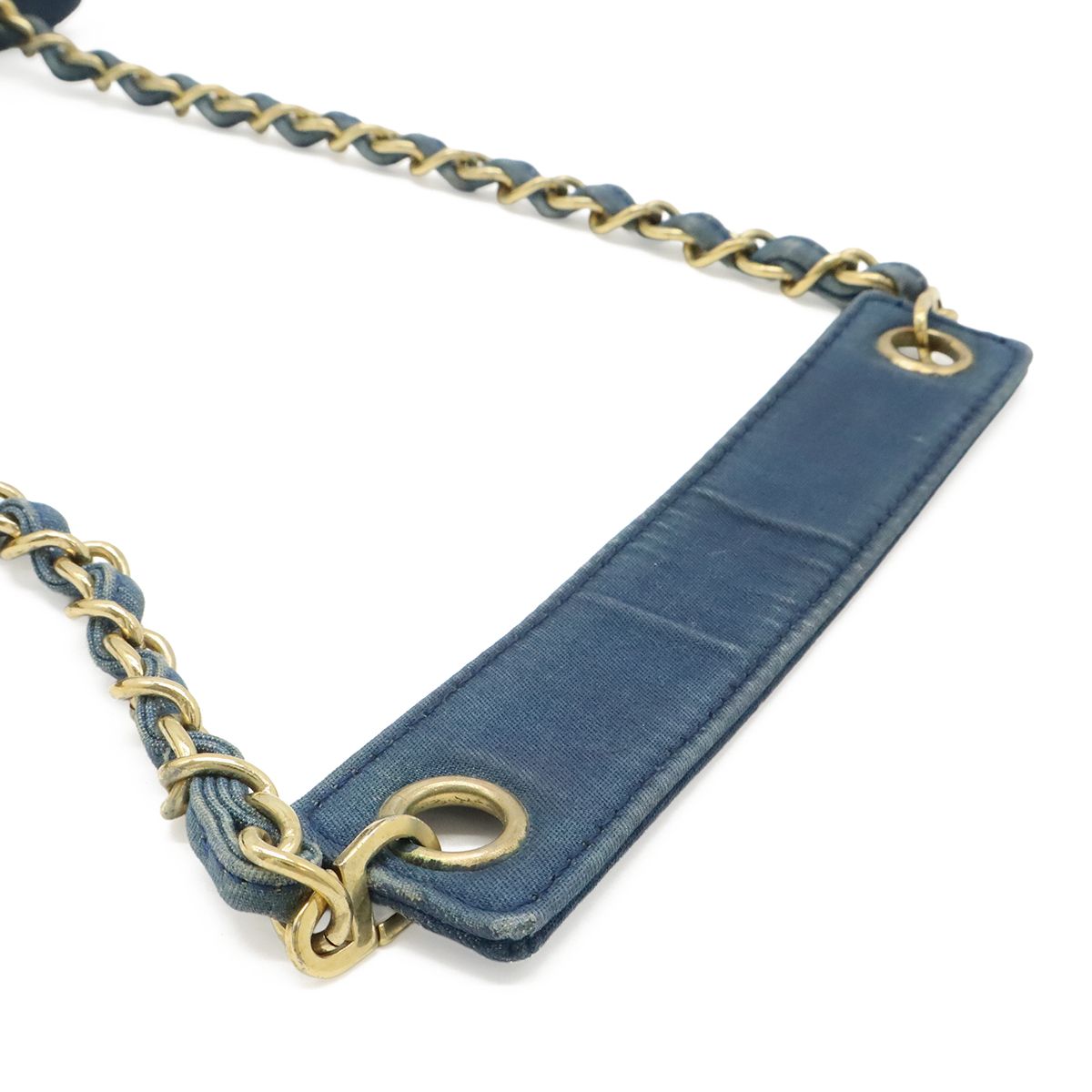 Chanel 2.55 Choco Bar Chain Shoulder Bag Canvas Leather Blue Navy Gold — view 5
