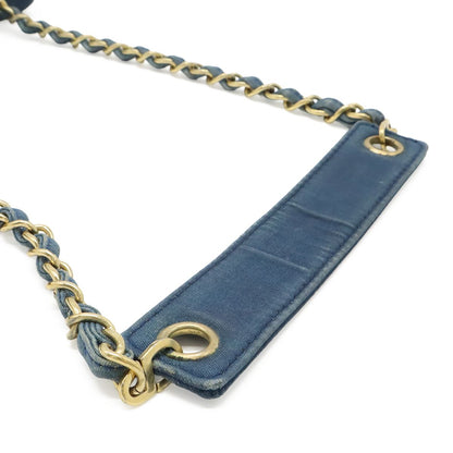 Chanel 2.55 Choco Bar Chain Shoulder Bag Canvas Leather Blue Navy Gold — view 5