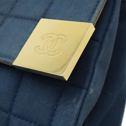 Chanel 2.55 Choco Bar Chain Shoulder Bag Canvas Leather Blue Navy Gold — view 9