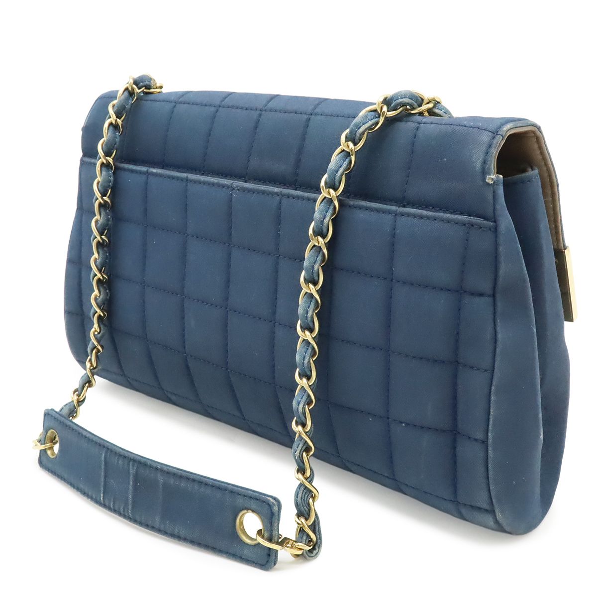 Chanel 2.55 Choco Bar Chain Shoulder Bag Canvas Leather Blue Navy Gold — view 2